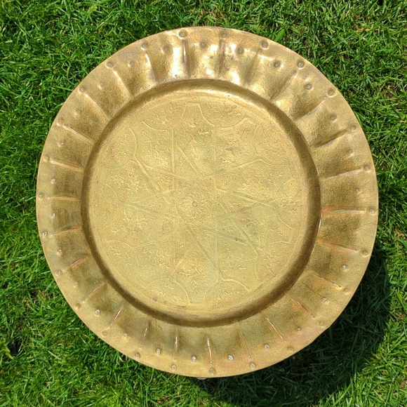 Hand Hammered Tray Table With Folding Legs - Picture 3 of 8